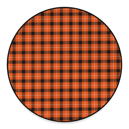 Orange Grey And White Plaid Print Round Floor Mat