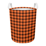 Orange Grey And White Plaid Print Round Laundry Basket