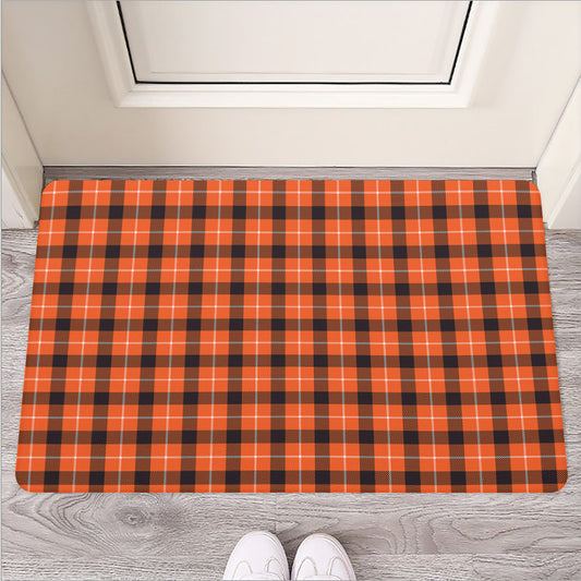 Orange Grey And White Plaid Print Rubber Doormat