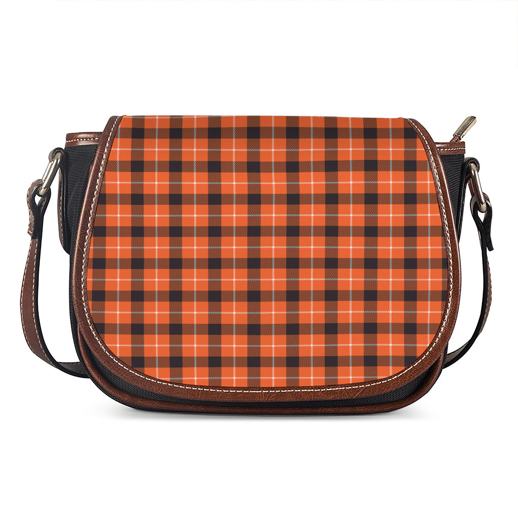 Orange Grey And White Plaid Print Saddle Bag