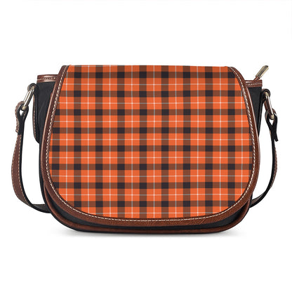Orange Grey And White Plaid Print Saddle Bag