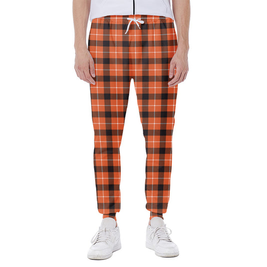 Orange Grey And White Plaid Print Scuba Joggers