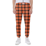 Orange Grey And White Plaid Print Scuba Joggers