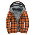 Orange Grey And White Plaid Print Sherpa Lined Zip Up Hoodie