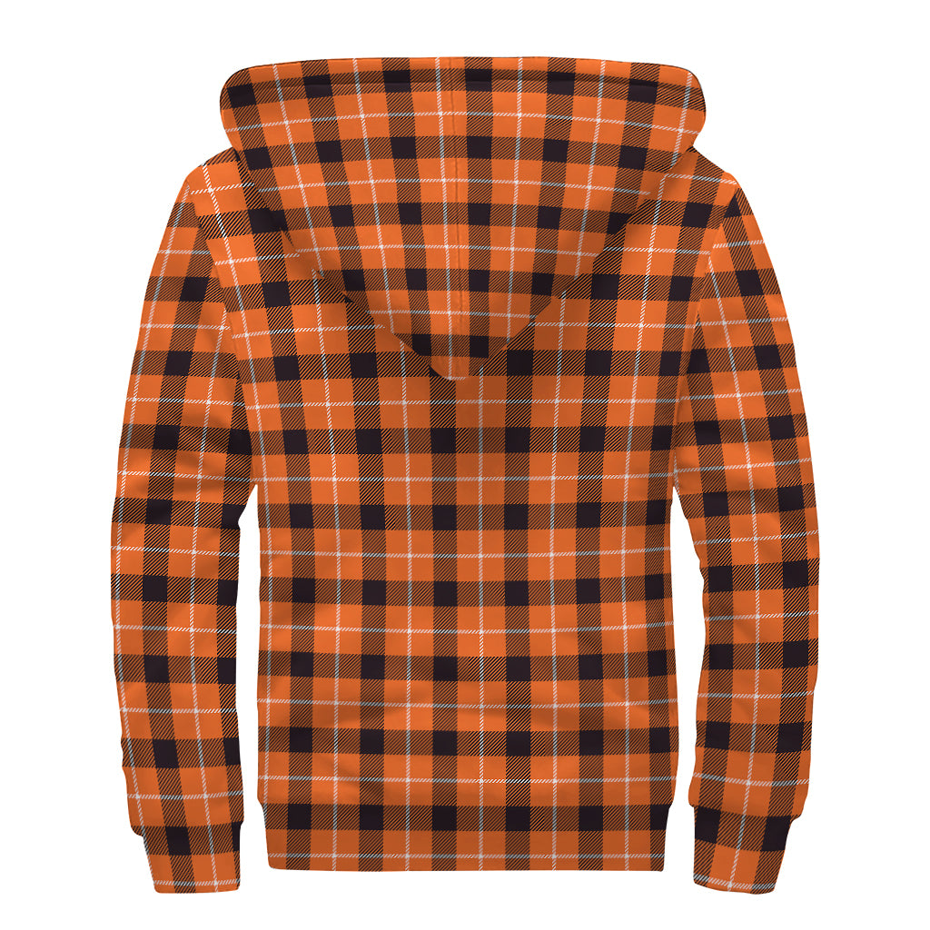 Orange Grey And White Plaid Print Sherpa Lined Zip Up Hoodie