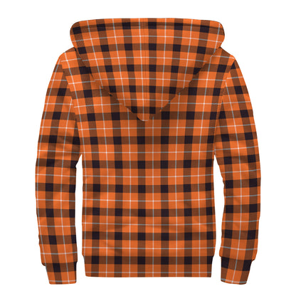 Orange Grey And White Plaid Print Sherpa Lined Zip Up Hoodie