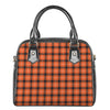 Orange Grey And White Plaid Print Shoulder Handbag
