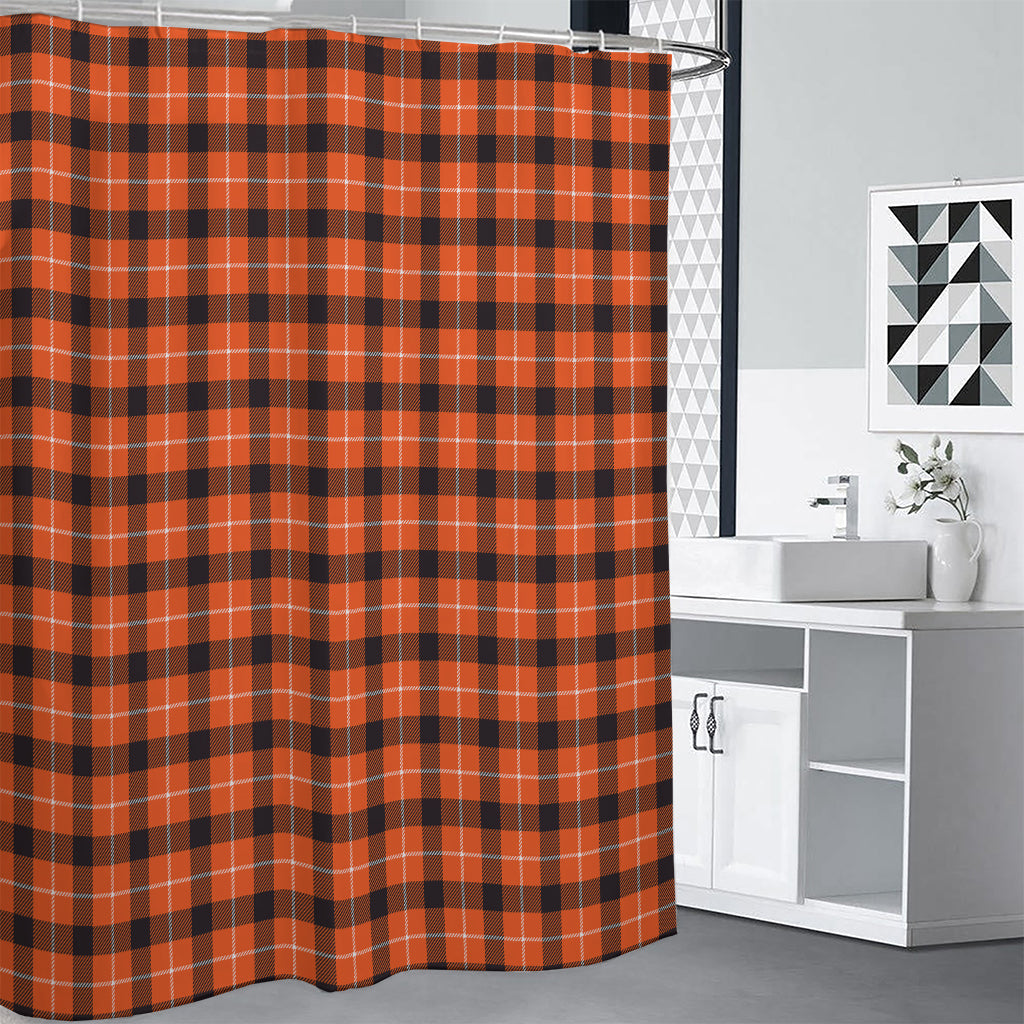 Orange Grey And White Plaid Print Shower Curtain