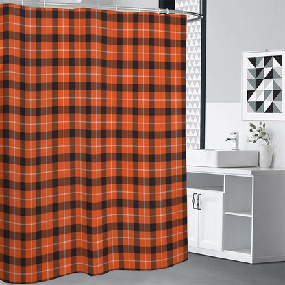 Orange Grey And White Plaid Print Shower Curtain