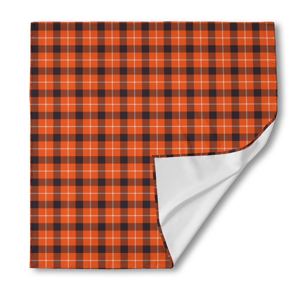 Orange Grey And White Plaid Print Silk Bandana
