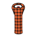 Orange Grey And White Plaid Print Single Neoprene Wine Tote