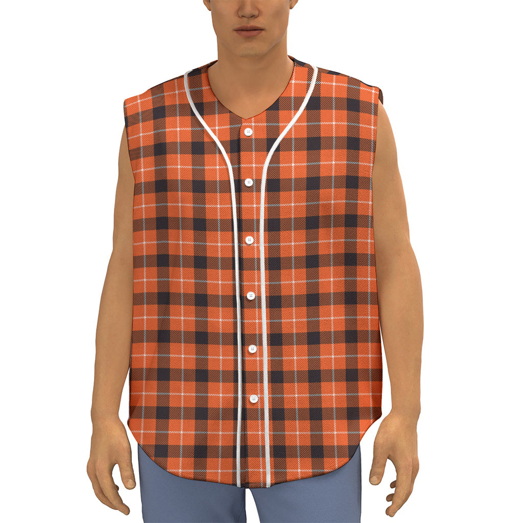 Orange Grey And White Plaid Print Sleeveless Baseball Jersey