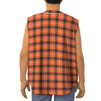 Orange Grey And White Plaid Print Sleeveless Baseball Jersey