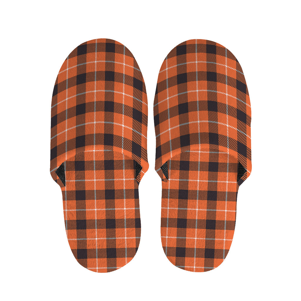 Orange Grey And White Plaid Print Slippers