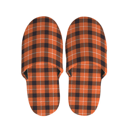 Orange Grey And White Plaid Print Slippers
