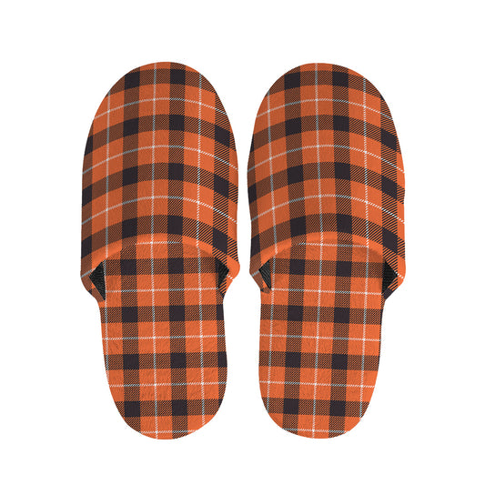 Orange Grey And White Plaid Print Slippers