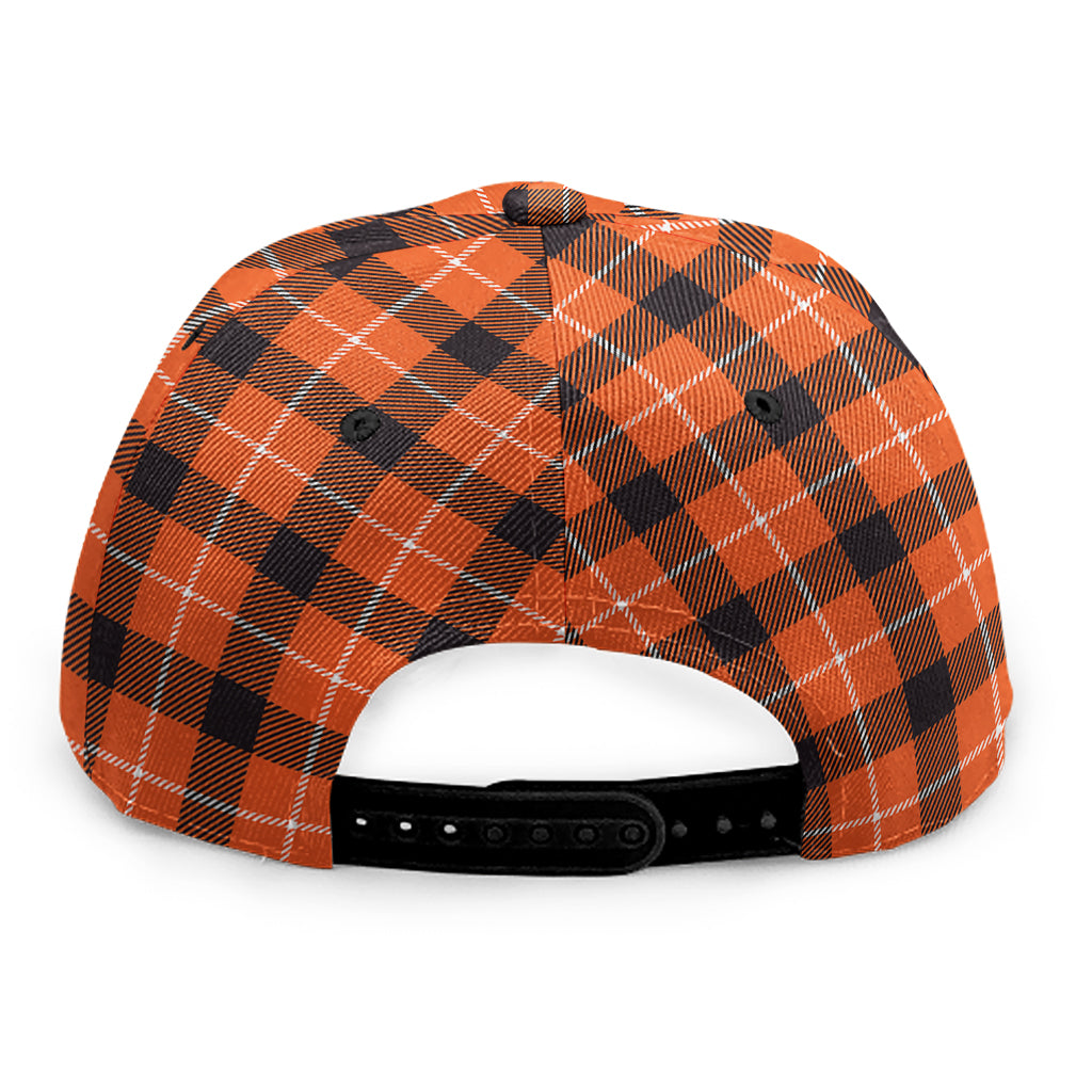 Orange Grey And White Plaid Print Snapback Cap