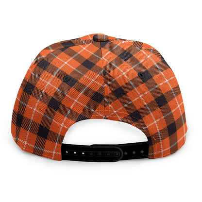 Orange Grey And White Plaid Print Snapback Cap