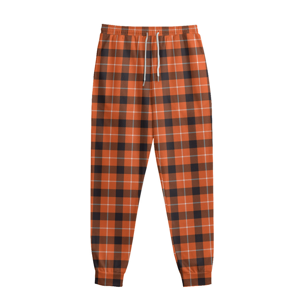 Orange Grey And White Plaid Print Sweatpants