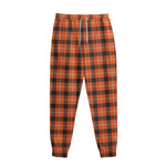 Orange Grey And White Plaid Print Sweatpants