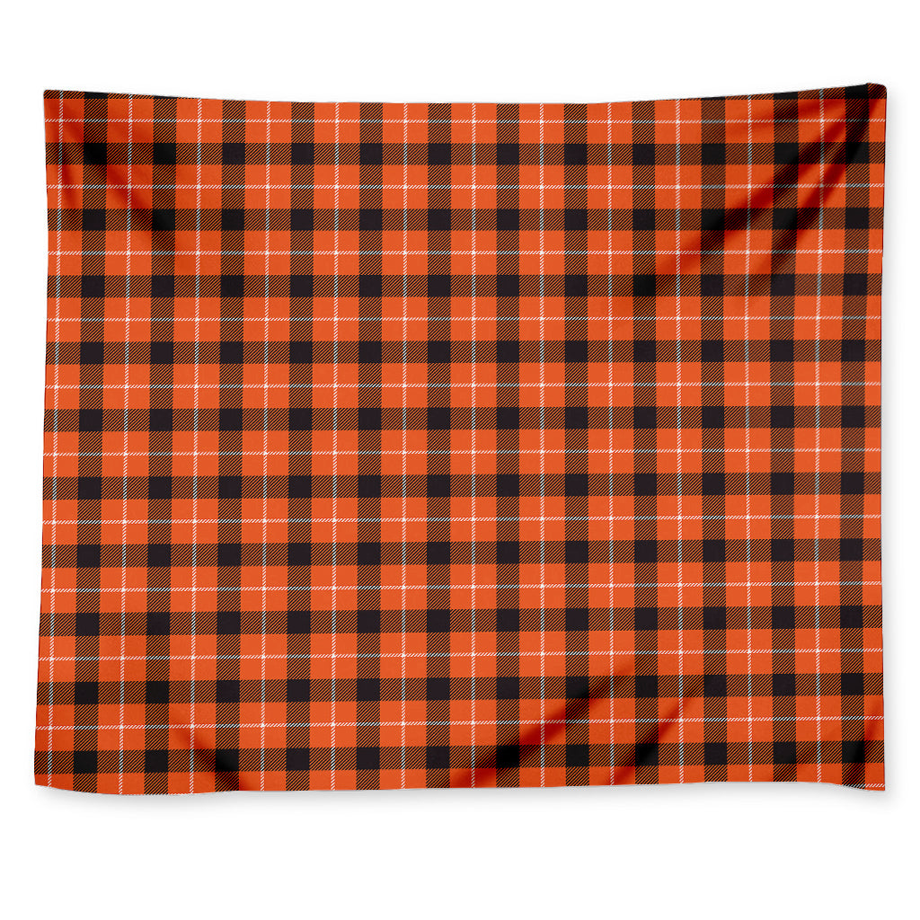 Orange Grey And White Plaid Print Tapestry