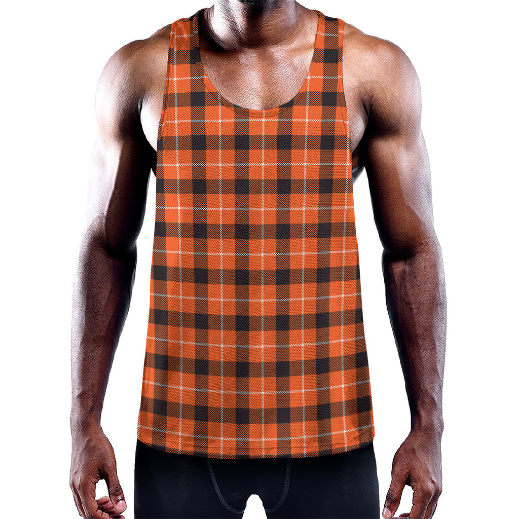 Orange Grey And White Plaid Print Training Tank Top