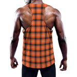 Orange Grey And White Plaid Print Training Tank Top