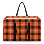 Orange Grey And White Plaid Print Utility Tote Bag
