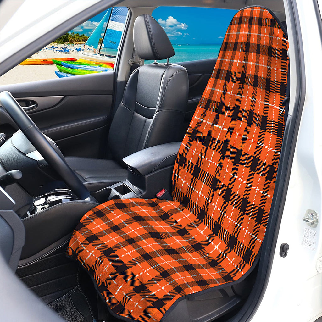 Orange Grey And White Plaid Print Waterproof Car Seat Cover