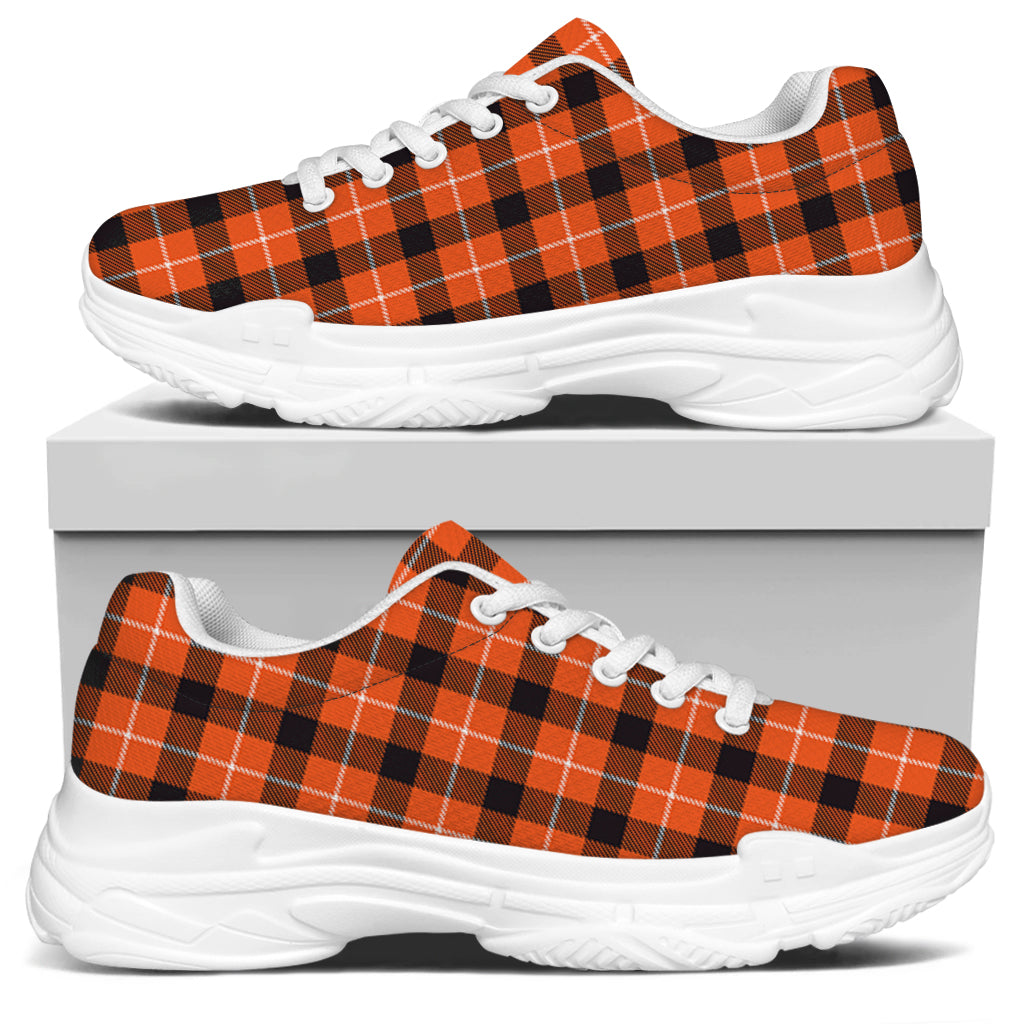 Orange Grey And White Plaid Print White Chunky Shoes