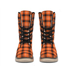 Orange Grey And White Plaid Print Winter Boots