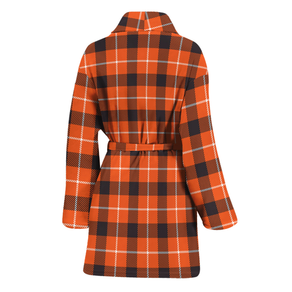 Orange Grey And White Plaid Print Women's Bathrobe