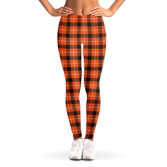 Orange Grey And White Plaid Print Women's Leggings