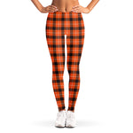 Orange Grey And White Plaid Print Women's Leggings