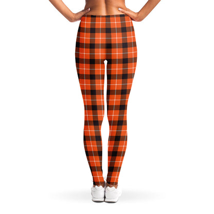 Orange Grey And White Plaid Print Women's Leggings