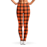 Orange Grey And White Plaid Print Women's Leggings