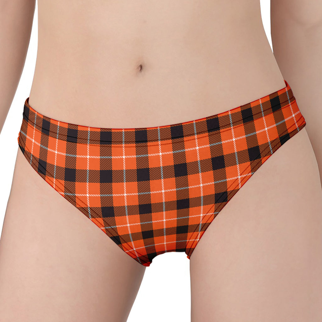 Orange Grey And White Plaid Print Women's Panties