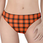 Orange Grey And White Plaid Print Women's Thong