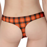 Orange Grey And White Plaid Print Women's Thong