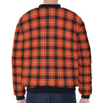 Orange Grey And White Plaid Print Zip Sleeve Bomber Jacket