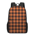 Orange Grey And White Tartan Print 17 Inch Backpack