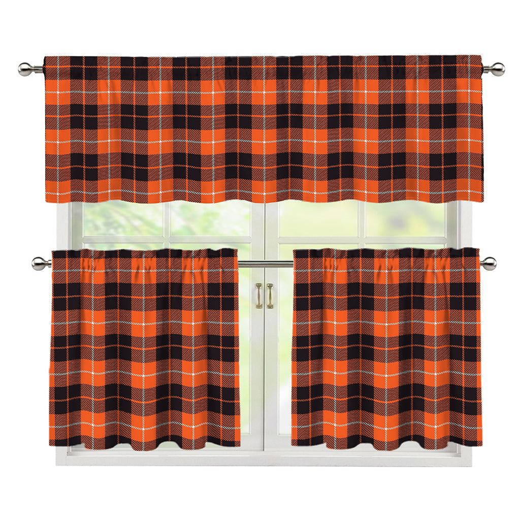 Orange Grey And White Tartan Print 3 Piece Kitchen Curtains