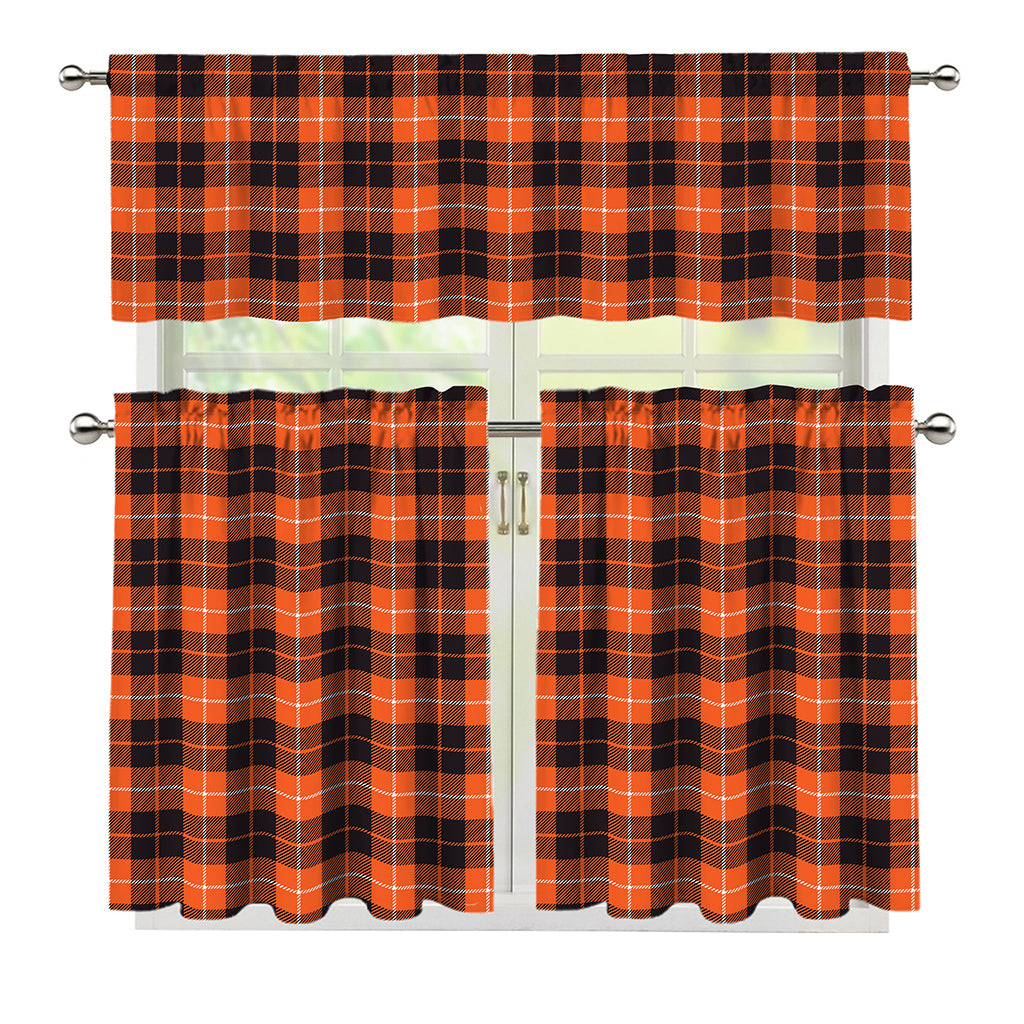Orange Grey And White Tartan Print 3 Piece Kitchen Curtains