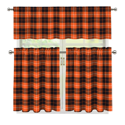 Orange Grey And White Tartan Print 3 Piece Kitchen Curtains