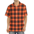 Orange Grey And White Tartan Print Aloha Shirt