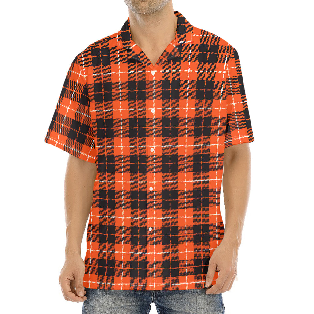 Orange Grey And White Tartan Print Aloha Shirt
