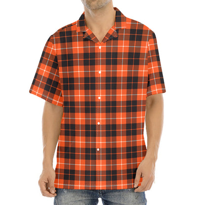 Orange Grey And White Tartan Print Aloha Shirt
