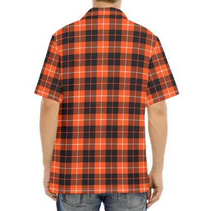 Orange Grey And White Tartan Print Aloha Shirt