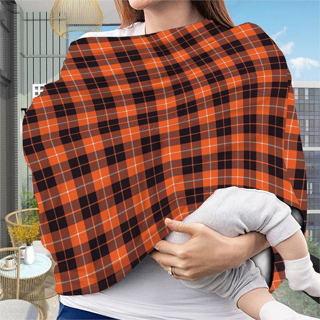 Orange Grey And White Tartan Print Baby Seat Cover