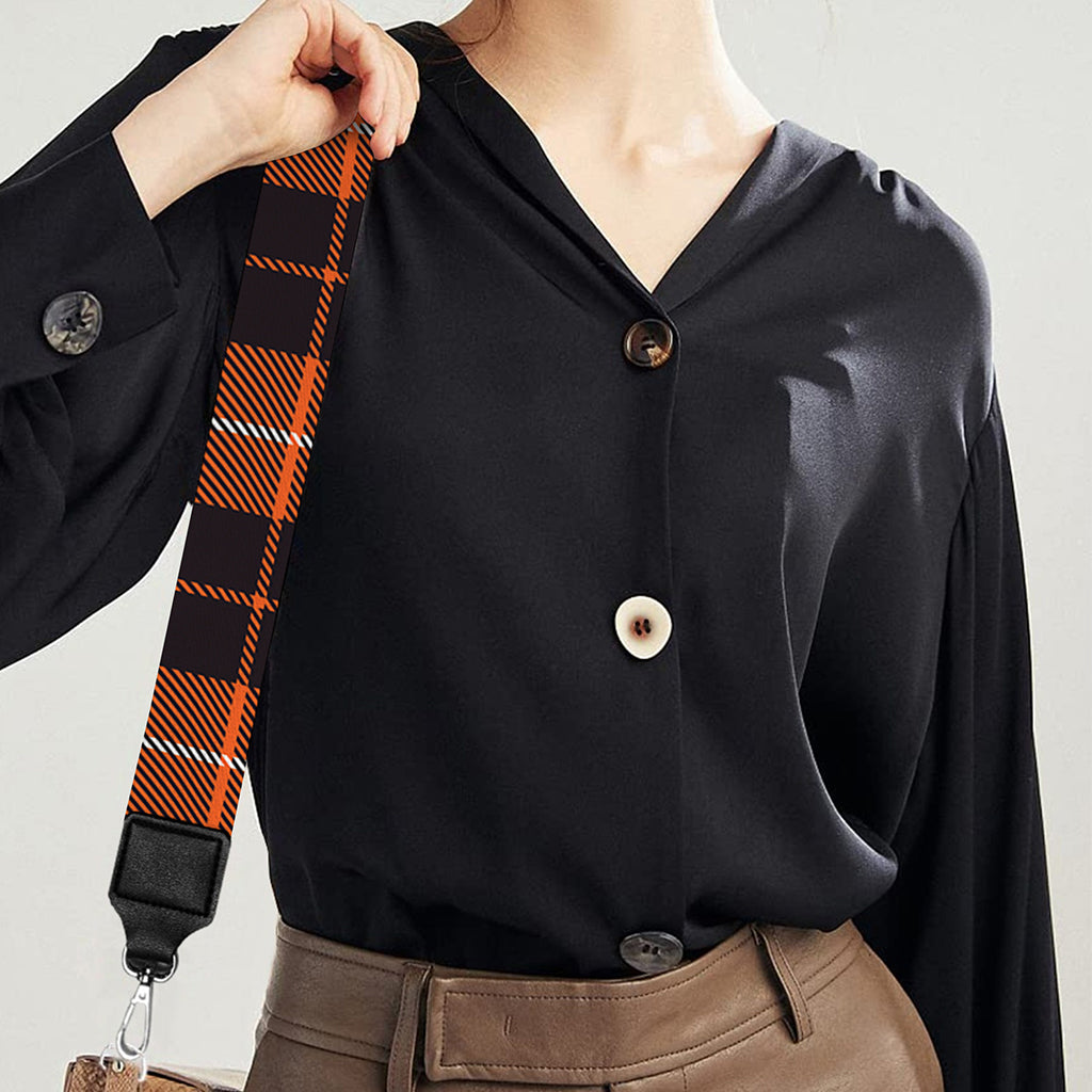 Orange Grey And White Tartan Print Bag Strap